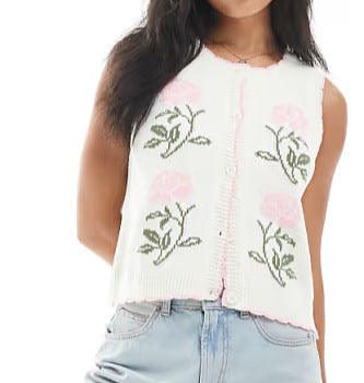 Damen Strickjacke mit floralem Design und eleganten Details Drune