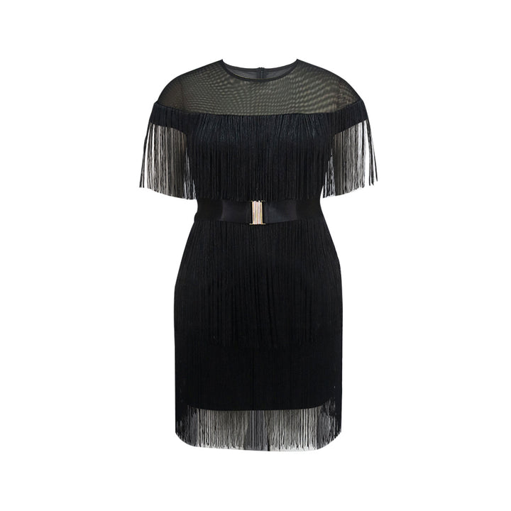 Damen Fransen Kleid mit elegantem Taillengürtel Drune