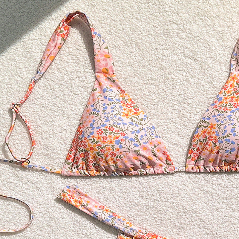 Damen Triangel-Bikini mit floralen Motiven und angepassten Trägern Drune
