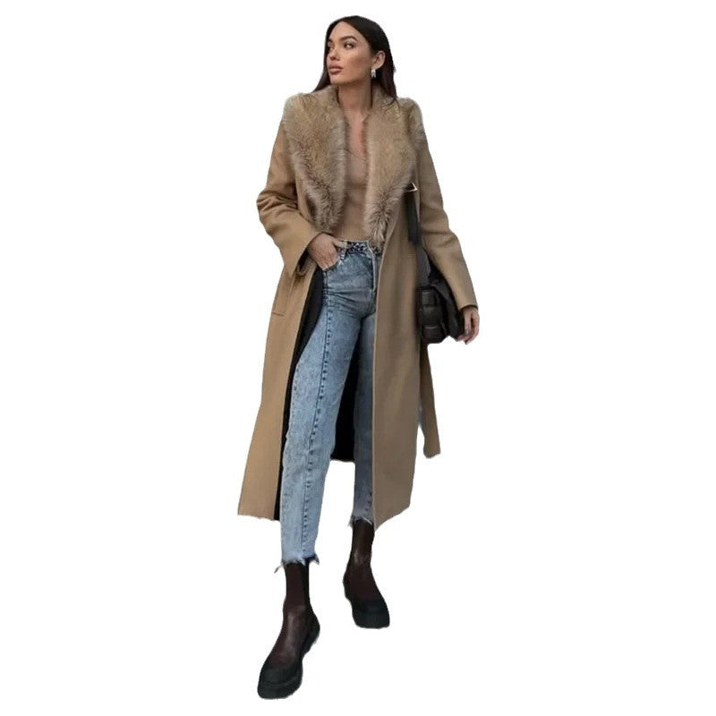 Damen Eleganter Mantel mit Luxury-Fellkragen Drune