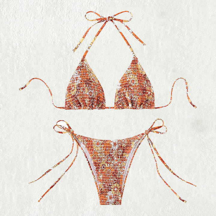Damen Triangel-Bikini mit floralen Rüschendetails und verstellbaren Trägern Drune