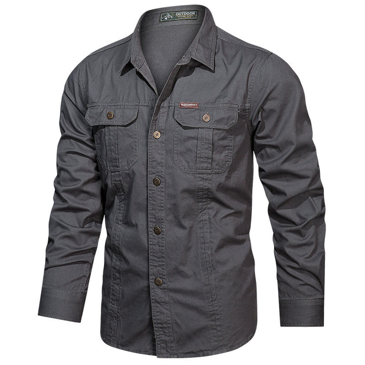 Herren nan robustes langärmeliges Outdoorhemd mit doppelten Brusttaschen und Button-Front Drune