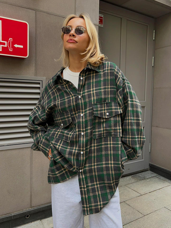 Damen Flanell-Hemdjacke mit zwei Brusttaschen und lässigem Schnitt Drune