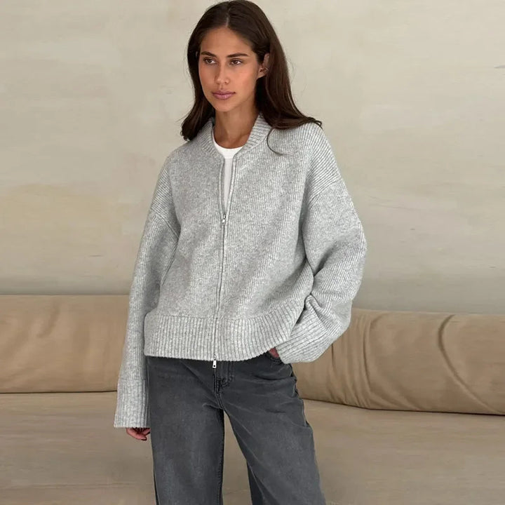 Damen Oversized Strickjacke mit durchgehendem Reißverschluss Drune