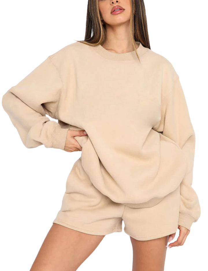 Damen nan weites Sweatshirt und Shorts Haus-Set aus weichem Frottee Drune
