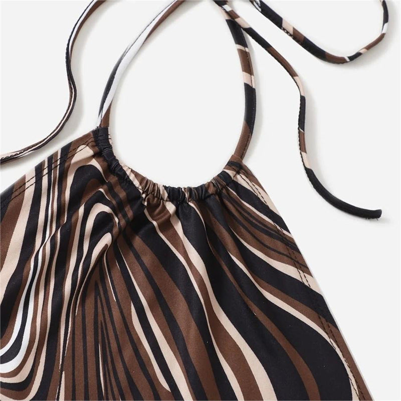 Damen trendiges Halter-Top mit elegantem Wickel-Design und grafischem Print Drune