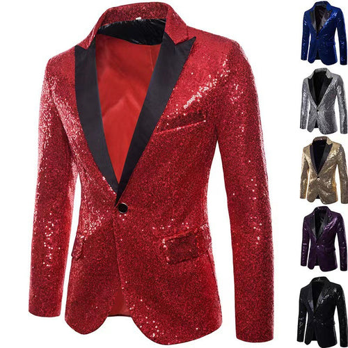 Herren schimmernder Pailletten Blazer Drune