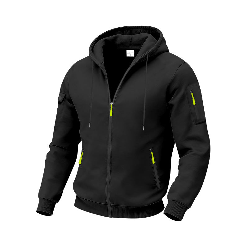 Herren nan technische Zip-Hoodiejacke mit wasserabweisenden Reißverschlusstaschen, Kapuze und verstärkten Ärmelpaspeln Drune