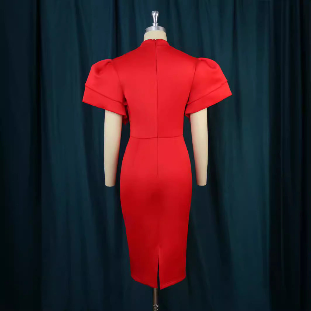 Damen figurbetontes Kleid mit voluminösen Rüschenärmeln Drune 1778623062