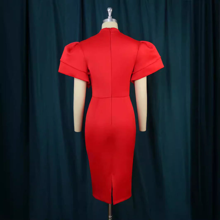 Damen figurbetontes Kleid mit voluminösen Rüschenärmeln Drune 1778623062