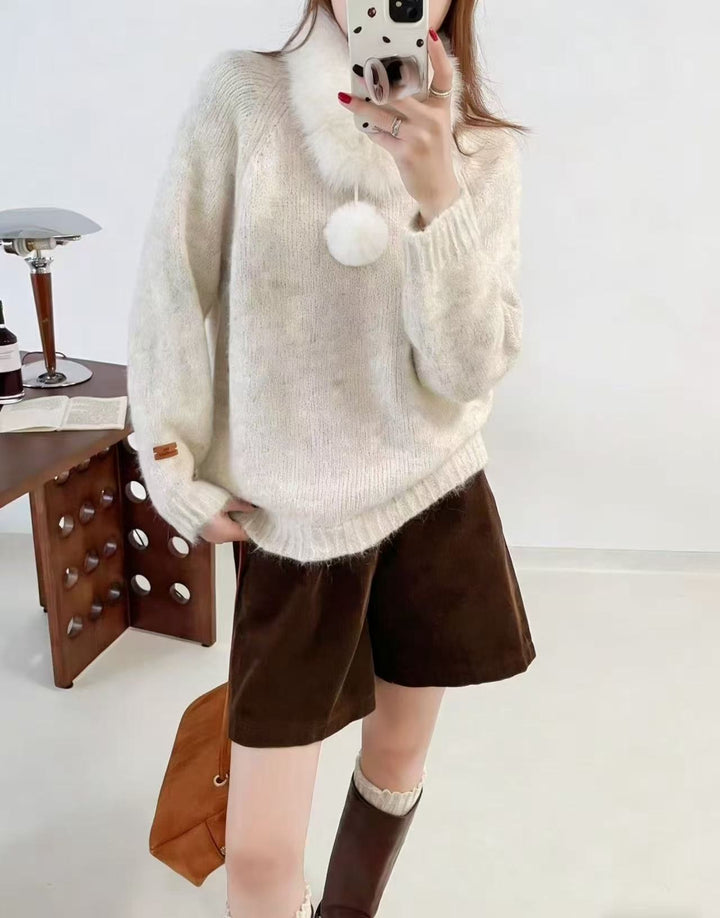 Damen Kuscheliger Strickpullover mit abnehmbarem Kragen Drune
