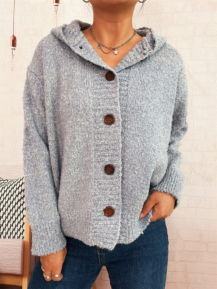 Damen Kuschelige Strickjacke mit Kapuze und Knopfdetails Drune