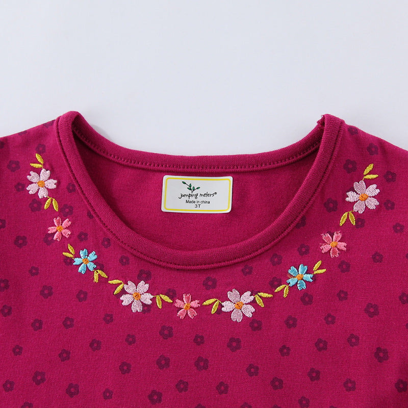 Mädchen Baumwollkleid mit süßen Vogel- und Blumenstickereien Drune