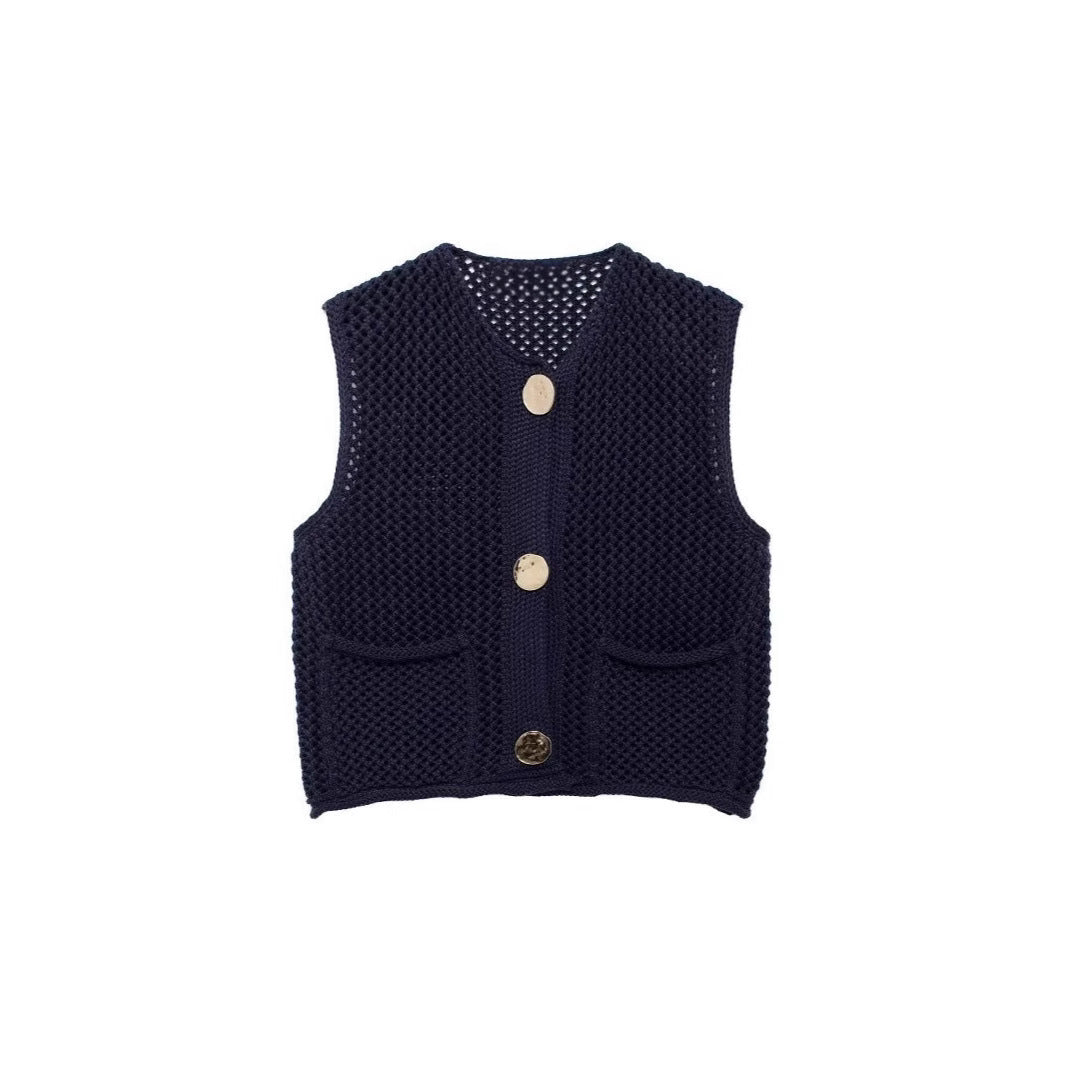 Damen Strickweste mit grobem Netzdesign und praktischen Taschen Drune