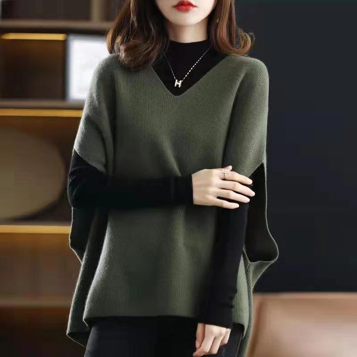 Damen Strickponcho mit V-Ausschnitt und eleganter Silhouette Drune