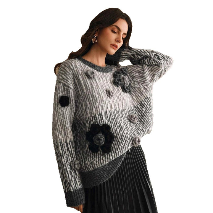 Damen Strickpullover mit floralen Akzenten und strukturiertem Design Drune