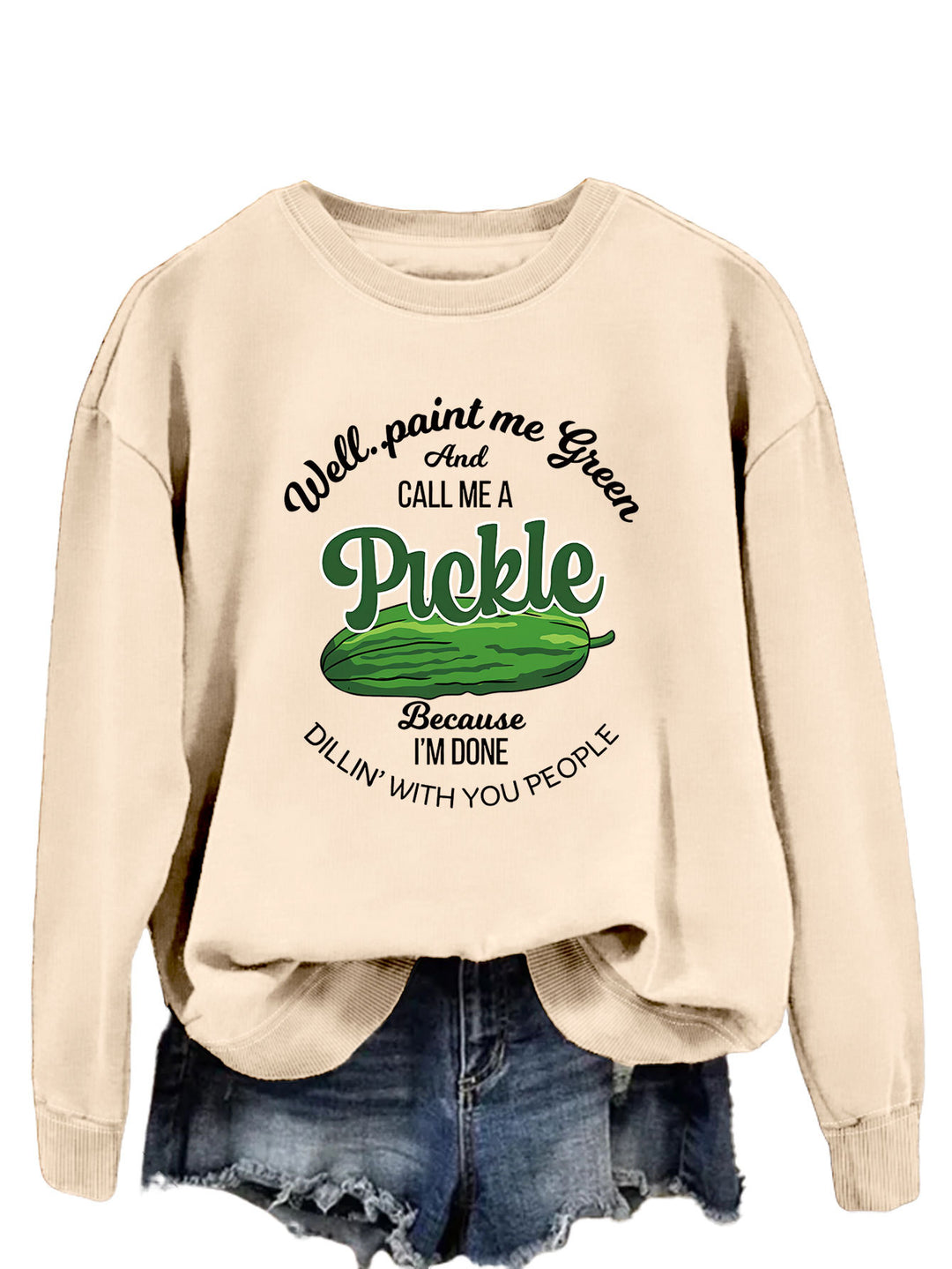 Damen Sweatshirt mit witzigem Gurkenmotiv und kreativem Druck Drune