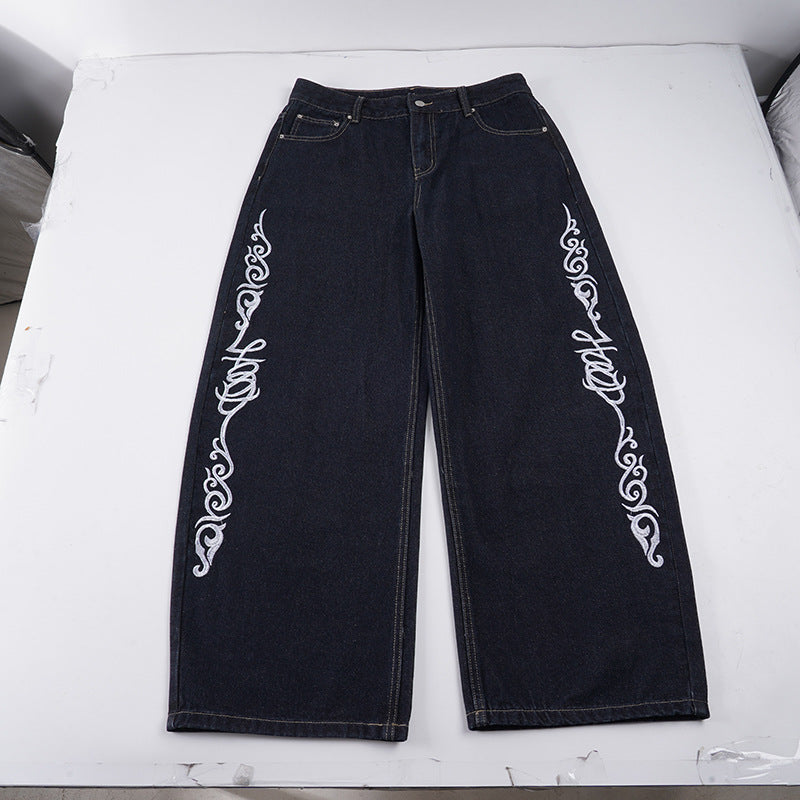 Damen weite Jeans mit kunstvollem Stickmuster Drune