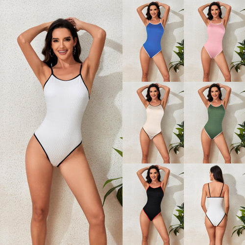 Damen Einteiler Badeanzug mit elegantem Wellenmuster und verstellbaren Trägern Drune