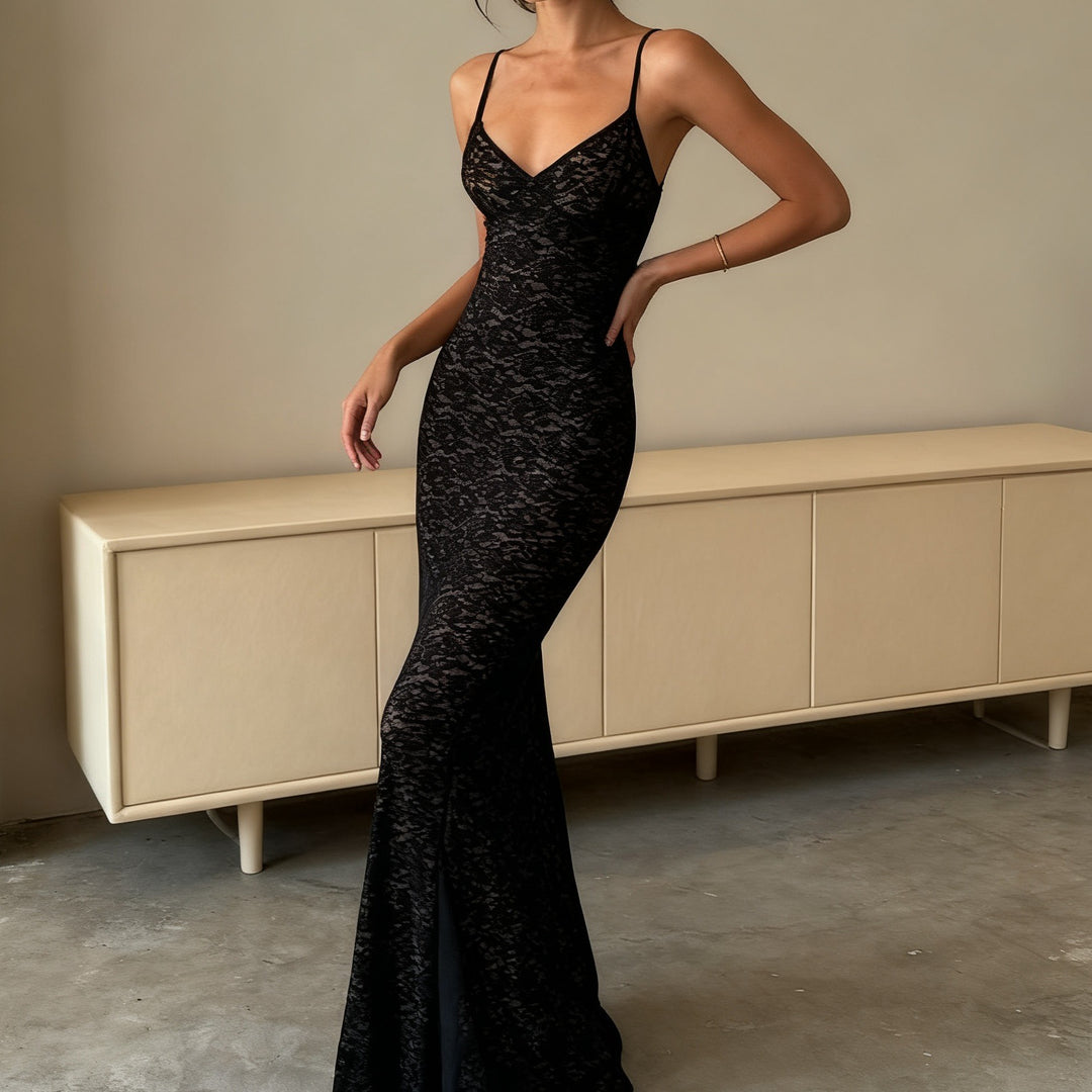 Damen Elegantes Spitzenkleid mit figurschmeichelndem Schnitt Drune