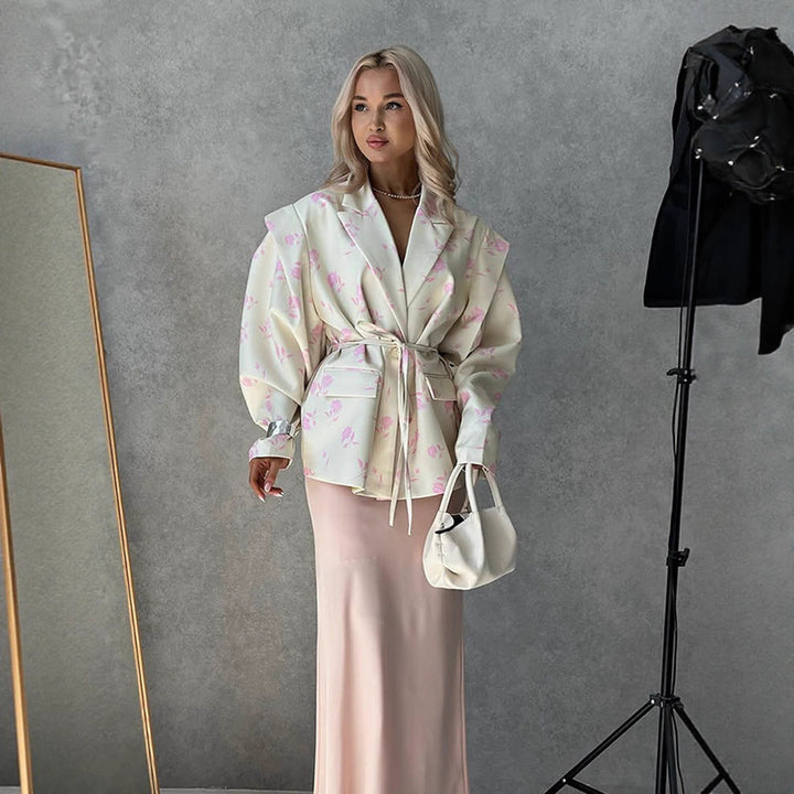 Damen Elegant geflochtener Blazer mit Taillenknoten Drune