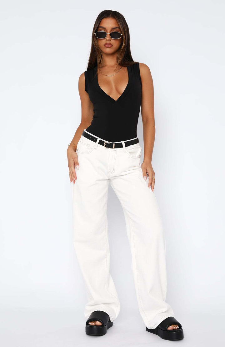 Damen lässige weite Jeans mit hohem Bund und modischem Schnitt Drune
