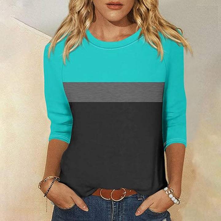 Damen Freizeit-T-Shirt mit modischem Farbblockdesign Drune