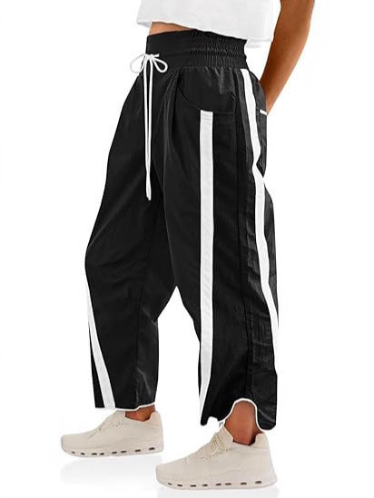 Damen lockere Sporthose mit elastischem Bund und Kontraststreifen Drune