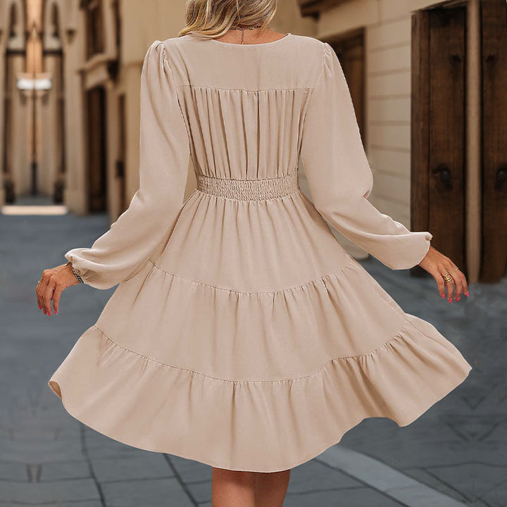 Damen Knielanges Wickelkleid mit Rüschen und Knopfdetails Drune