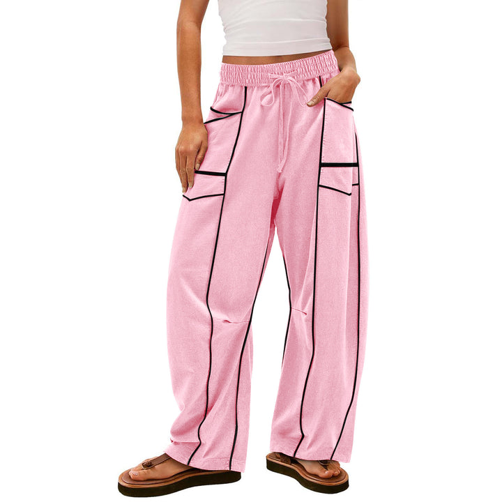 Damen nan weite Lounge-Hose mit Kordelzug, Kontrastpaspelierung und Cargo-Taschen Drune