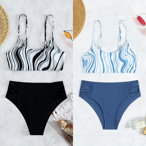 Damen Hoch geschnittener Bikini mit stilvollem Streifenmuster Drune