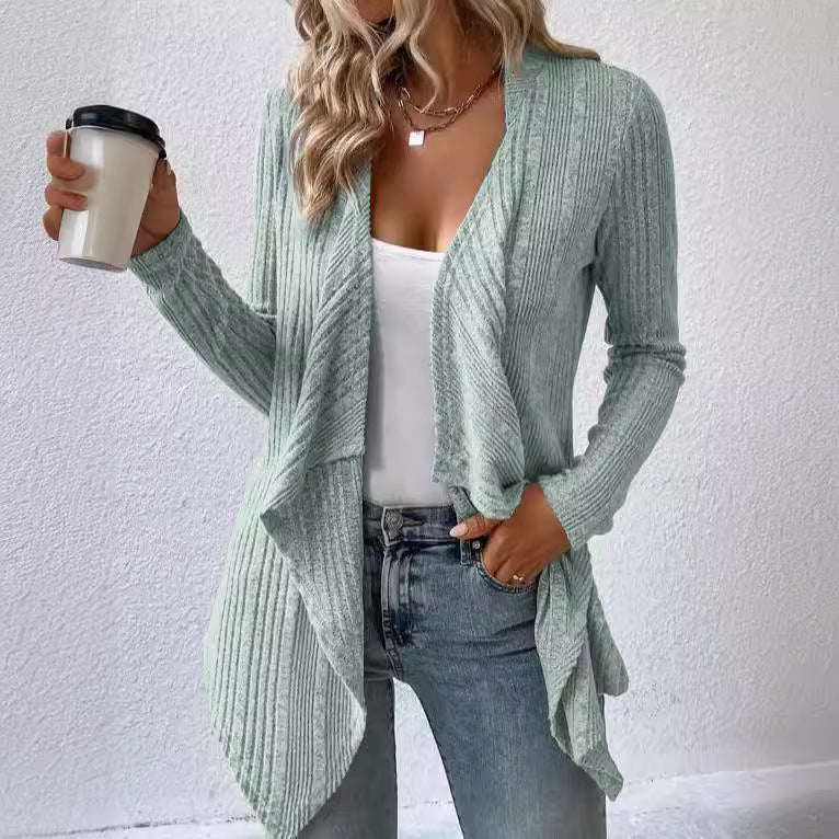 Damen gemütliche Strickjacke mit lässigem Schnitt und asymmetrischem Saum Drune