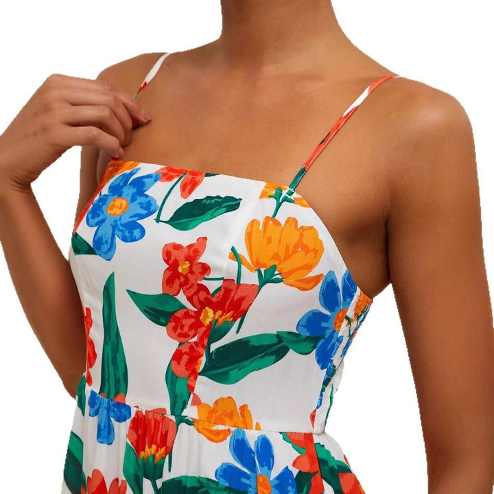 Damen Maxikleid mit buntem Blumenmuster und verstellbaren Trägern Drune