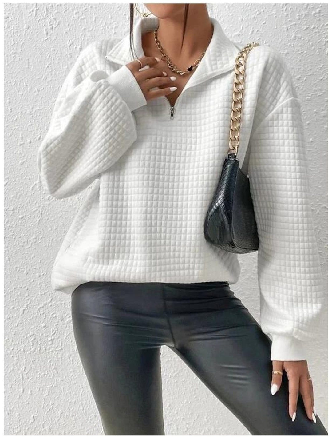 Damen Sweatshirt mit strukturiertem Stoff und Reißverschluss Drune