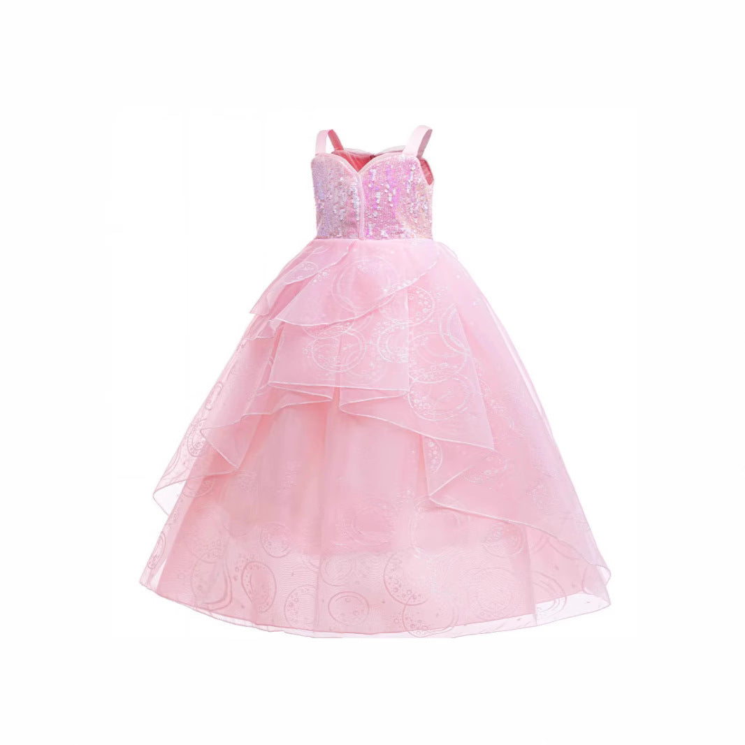 Glinda Cosplay Kleid – Rosa Prinzessinnenballkleid für Mädchen (Hochzeit, Bühne) Drune