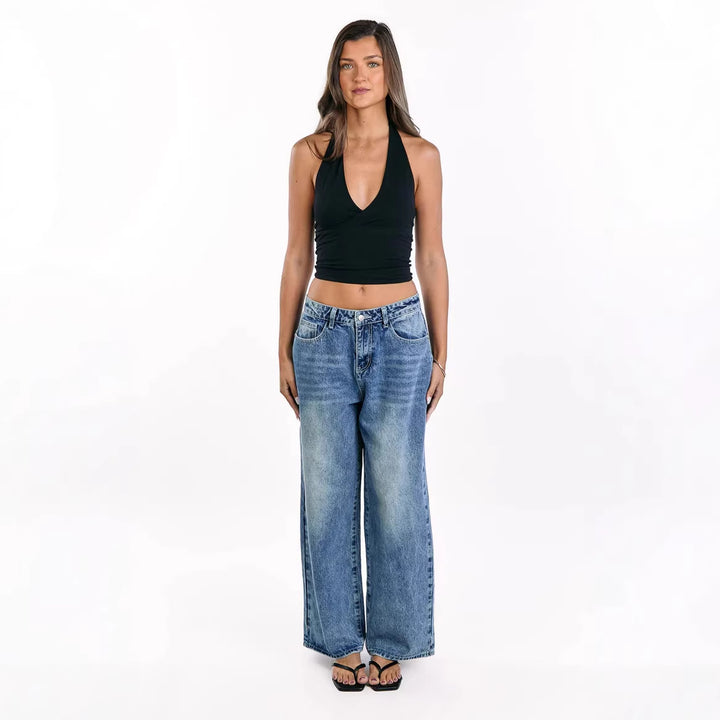 Damen Weit geschnittene Jeans mit hohem Bund und lässigem Stil Drune