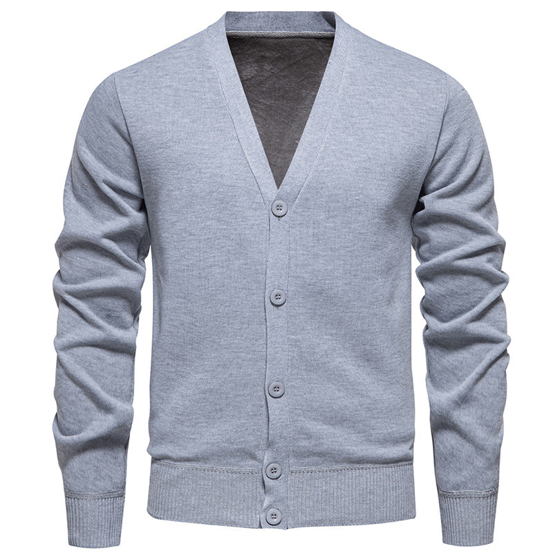Herren nan leichte Feinstrick-Strickjacke mit V-Ausschnitt, verdeckter Knopfleiste und elastischem Rippbündchen Drune