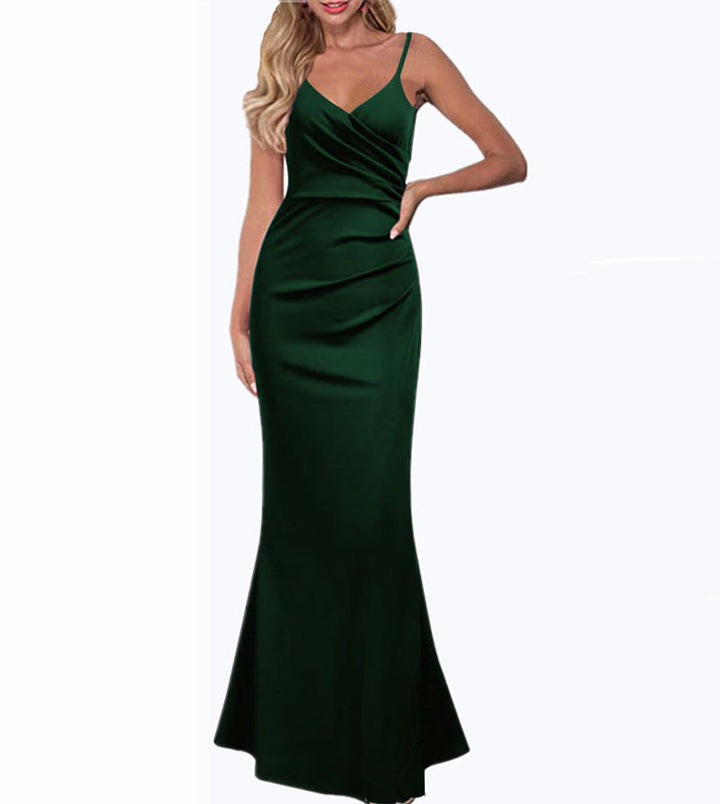 Drune | Einfarbiges Slim Fit Fließendes Maxikleid