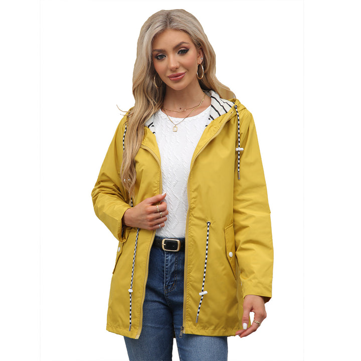 Damen nan leichte wasserdichte Parka Regenjacke mit Taillen-Kordelzug Drune