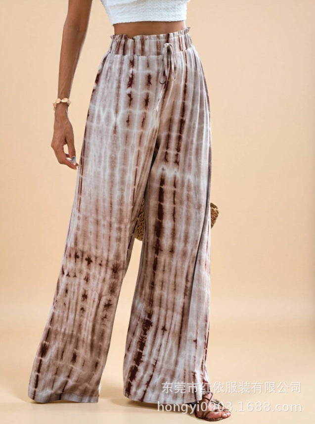 Damen Weit geschnittene Sommerhose mit elastischem Bund und einzigartigem Batikmuster Drune