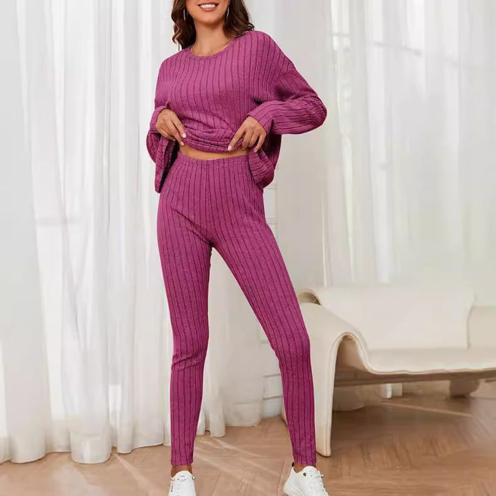 Damen Langärmliges Strickset mit Rippstruktur Drune