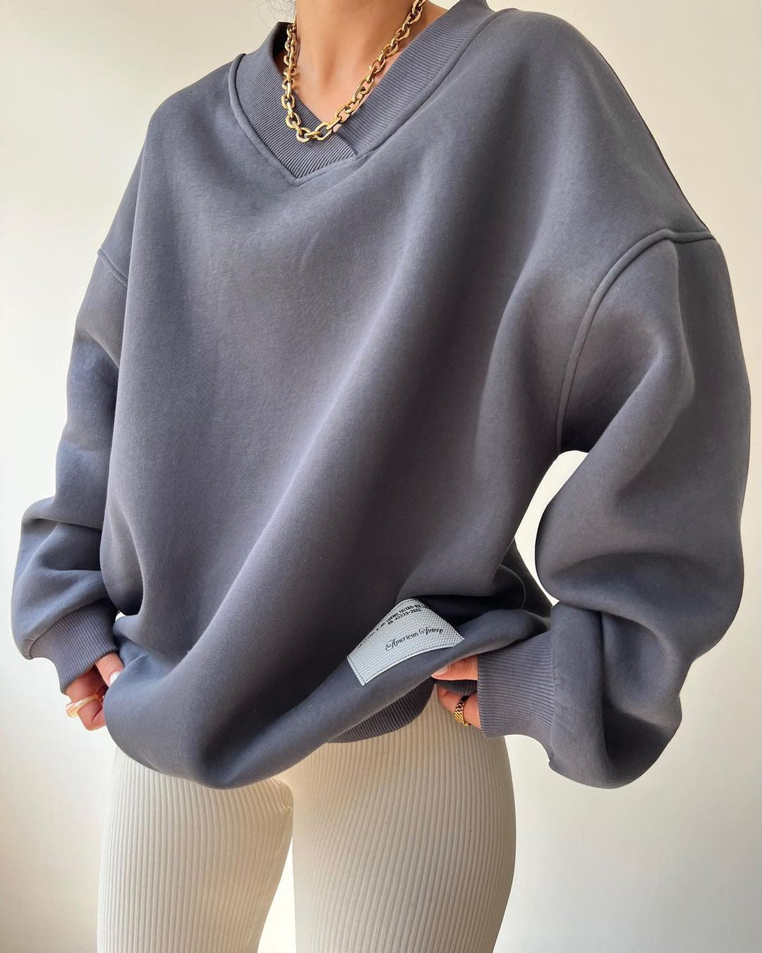 Damen Oversize Sweatshirt mit V-Ausschnitt und gemütlichem Schnitt Drune