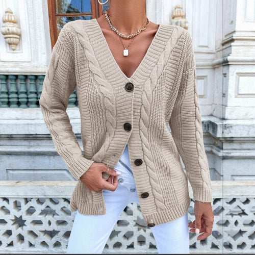 Damen Strickjacke mit Kabelmuster und klassischen Knopfdetails Drune