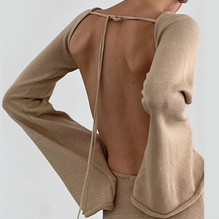 Damen lässiges Strickkleid mit weiten Ärmeln und Rundhalsausschnitt Drune