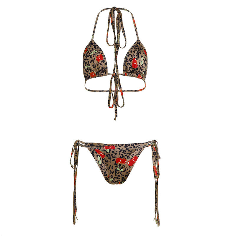 Damen Triangel-Bikini-Set mit floralen Akzenten und animalischem Druck Drune