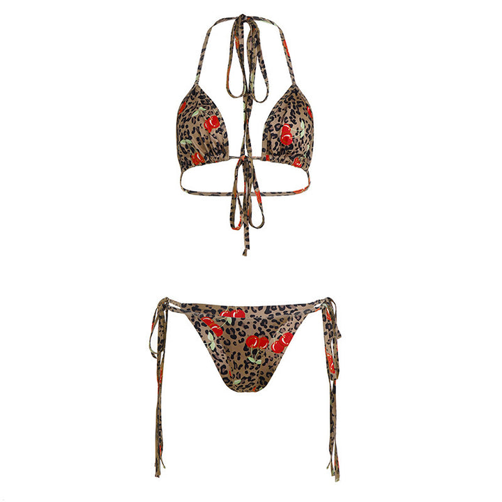 Damen Triangel-Bikini-Set mit floralen Akzenten und animalischem Druck Drune