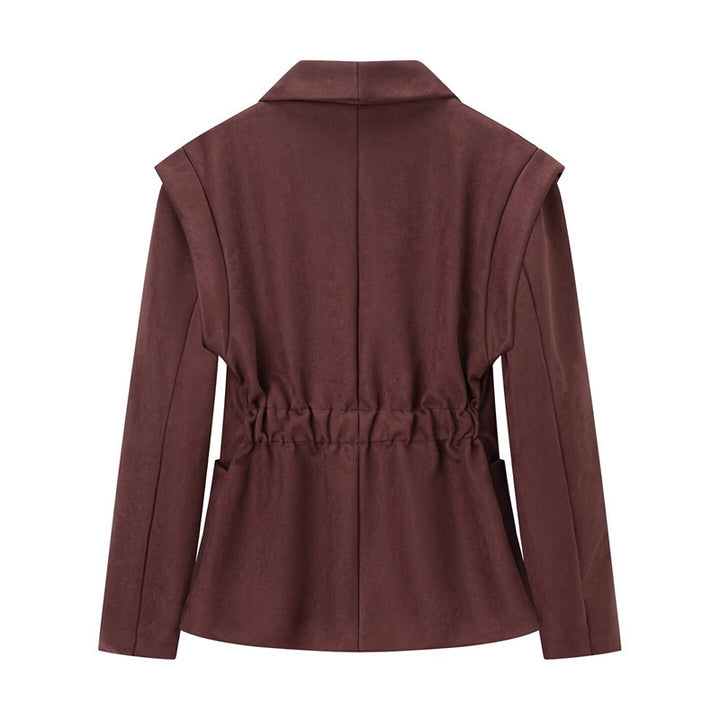 Damen elegante Wildlederimitatblazer mit tailliertem Schnitt und doppeltem Knopfverschluss Drune
