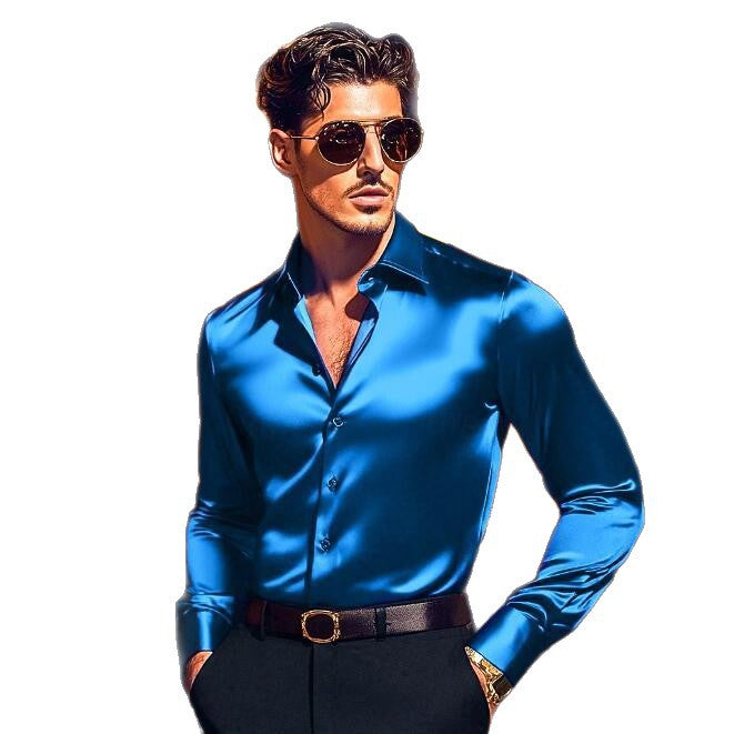 Herren langärmliges Seidenhemd mit elegantem Glanz und tailliertem Schnitt Drune