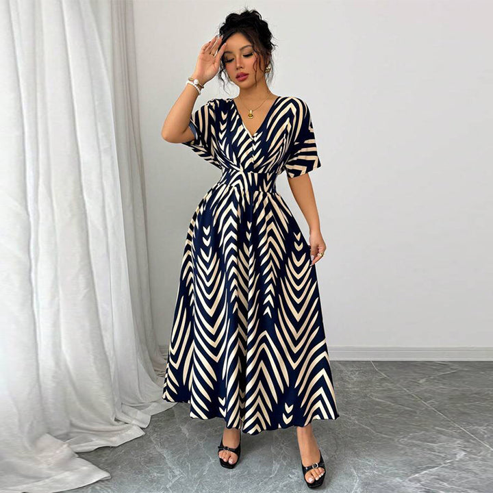 Damen Maxikleid mit elegantem V-Ausschnitt und geometrischem Muster Drune