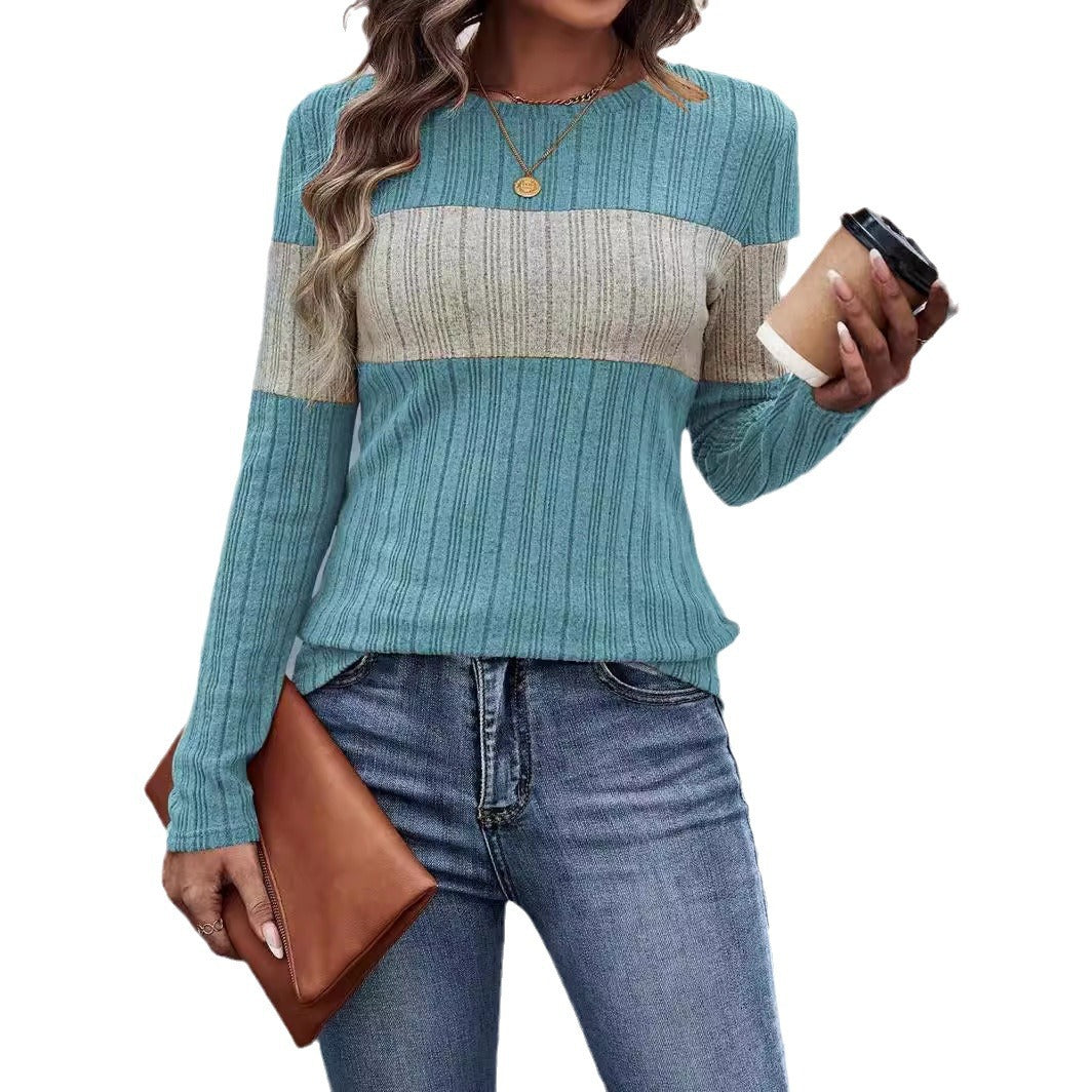 Damen modischer Strickpullover mit kontrastierenden Streifen Drune